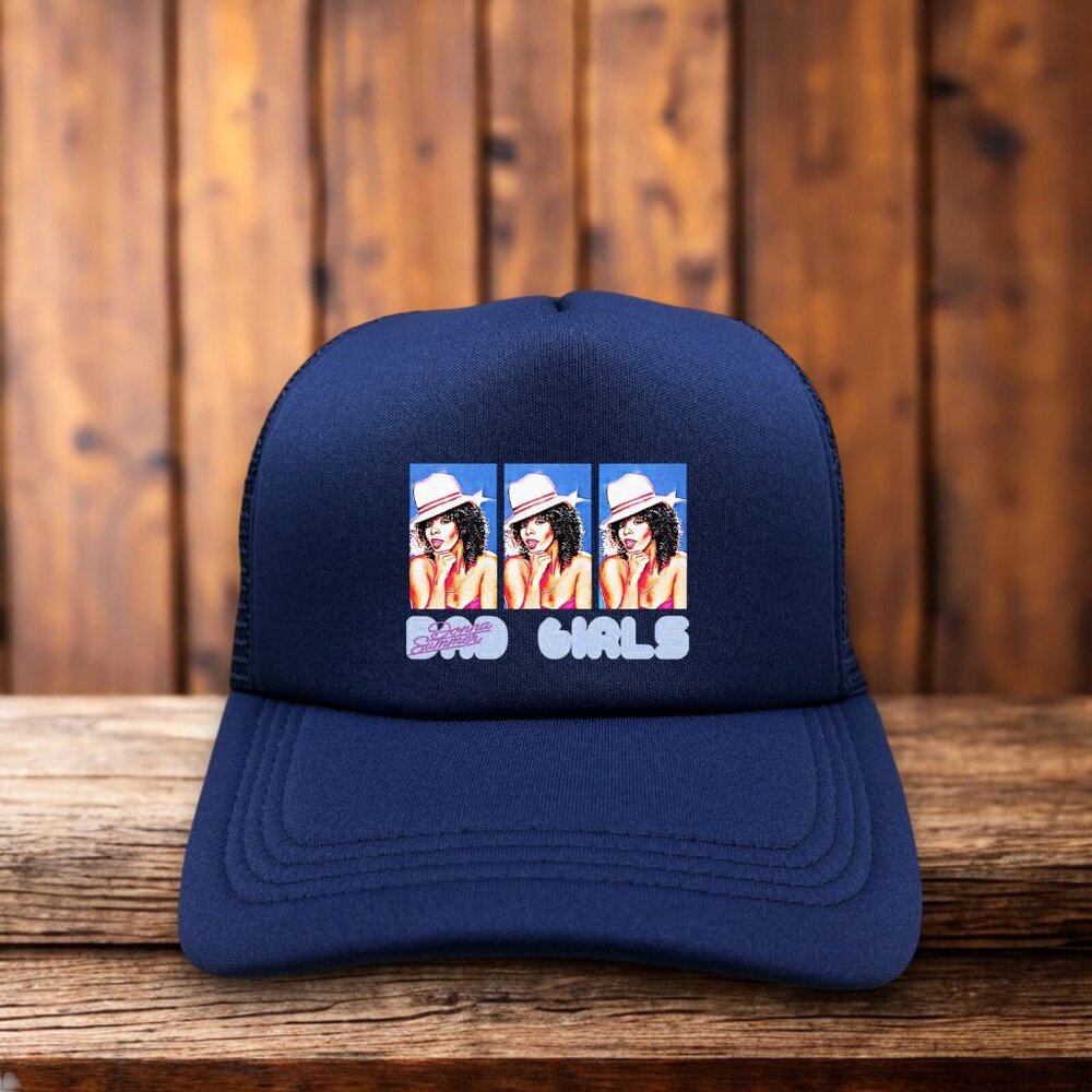 Donna Summer Bad Girls Unisex Trucker Hat Navy Snapback Disco Pop Ball Cap